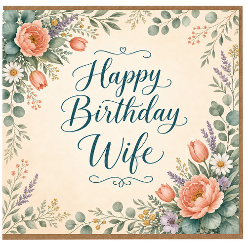 Wife Birthday Card, Happy Birthday Wife Floral Greeting Card