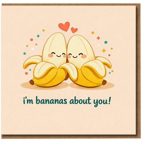 I'm Bananas About You Cute Pun Valentine's Card - Funny Romantic Love/Anniversary Card with Adorable Bananas - Sweet for Partner, Boyfriend, Girlfriend, Husband or Wife