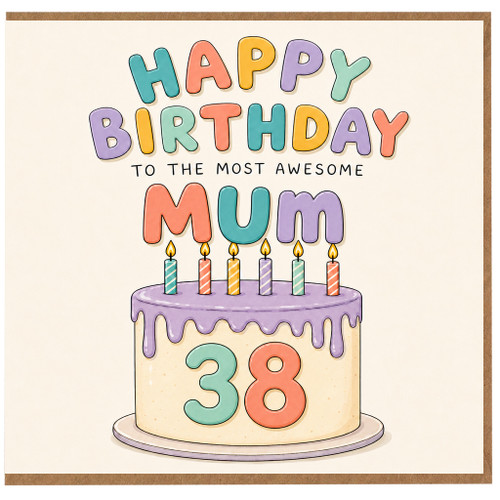 38th Birthday Card for Mum, Happy Birthday to the Most Awesome Mum Card