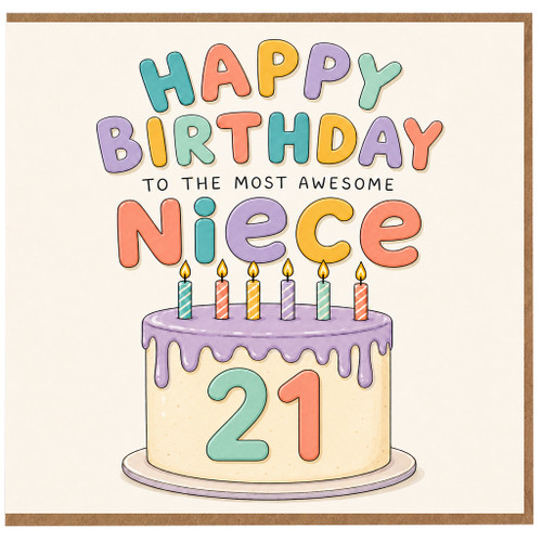 21st Birthday Niece Card, To The Most Awesome Niece Birthday Card