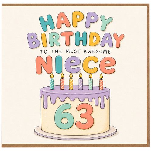 Niece 63rd Birthday Card, Happy Birthday to the Most Awesome Niece