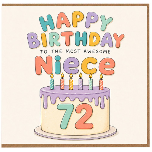 72nd Birthday Card for Niece, Happy Birthday to the Most Awesome Niece Card
