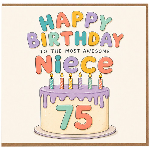 75th Birthday Card for Niece - Happy Birthday to the Most Awesome Niece