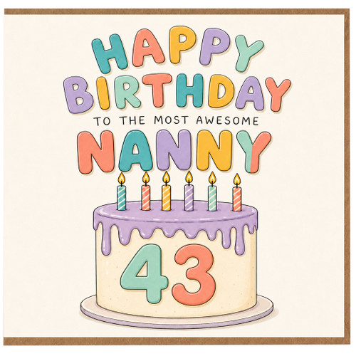 Nanny 43rd Birthday Card, Happy Birthday to the Most Awesome Nanny Card
