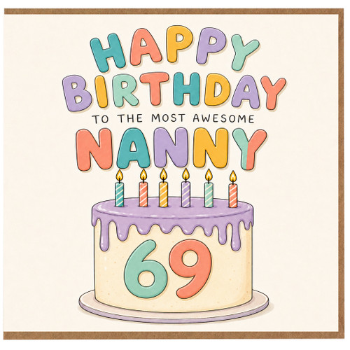 Nanny 69th Birthday Card, Happy Birthday to the Most Awesome Nanny