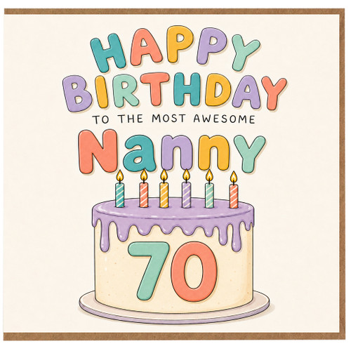 Nanny 70th Birthday Card, Happy Birthday to the Most Awesome Nanny Cake Design
