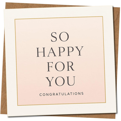 So Happy For You Congratulations Greeting Card - Elegant Pink Square - 145mm x 145mm -, Includes Kraft Envelope