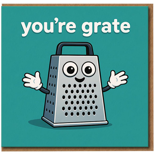 Funny Thank You Card - You're Grate Pun - Cute Cartoon Grater Appreciation Card for Friend, Colleague or Family - Blank Inside