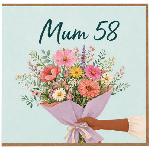 Mum 58th Birthday Card, Floral Bouquet Design