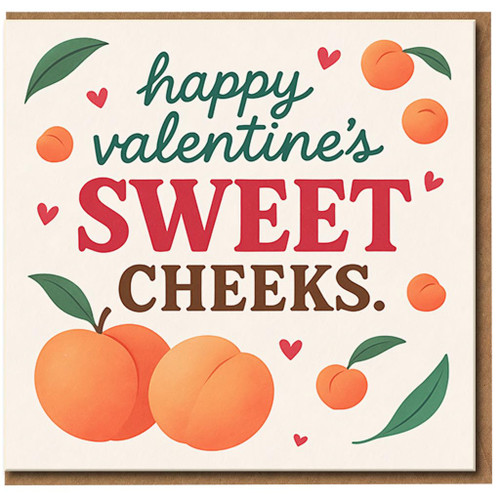 Funny Valentine's Day Card - 'Happy Valentine's Sweet Cheeks' - Cheeky Peach Design - Romantic Card for Boyfriend, Girlfriend, Husband or Wife - A6 with Envelope