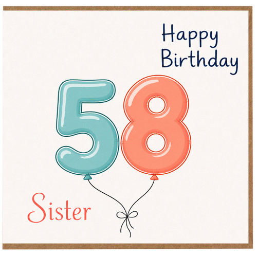 Sister 58th Birthday Card, Happy Birthday Card for Sister