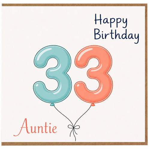 Auntie 33rd Birthday Card, Happy Birthday Balloon Number Card