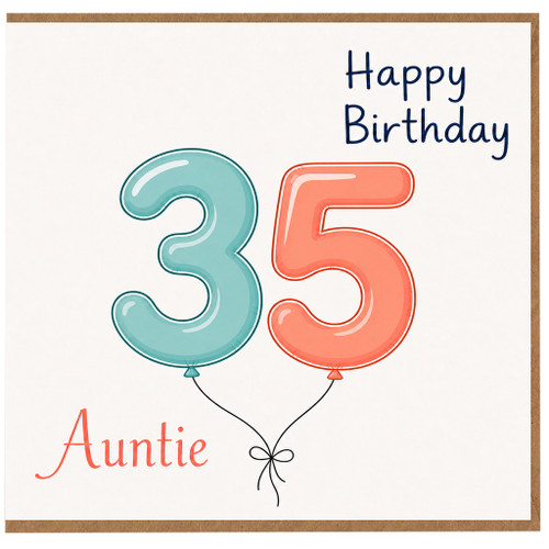 Auntie 35th Birthday Card, Happy 35 Birthday Balloon Design