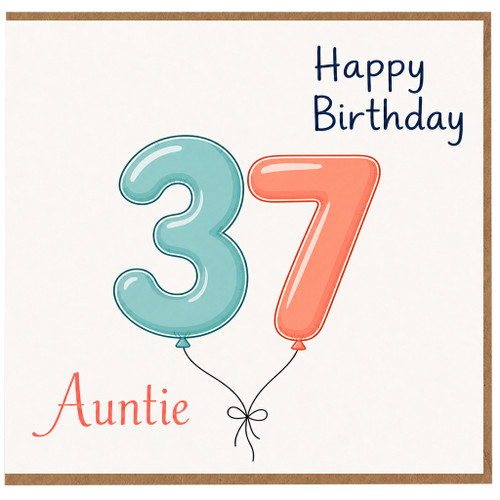 Auntie 37th Birthday Card, Happy Birthday Balloon Design