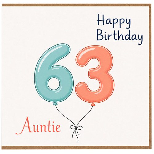 Auntie 63rd Birthday Card, Happy Birthday Balloon Number Card