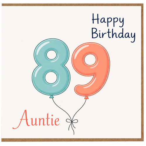 Auntie 89th Birthday Card, Happy Birthday Balloon Number 89 Card