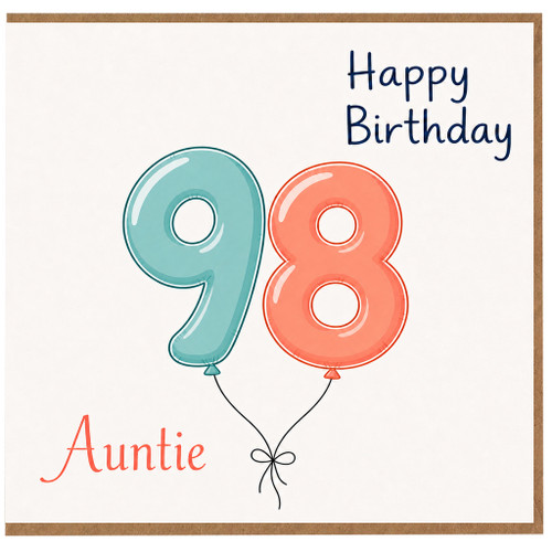 Auntie 98th Birthday Card, Happy Birthday Balloon Numbers Card