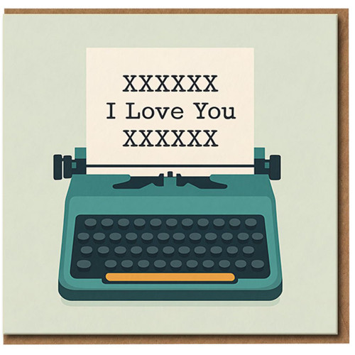 Vintage Typewriter 'I Love You' Card - Romantic Love/Anniversary Greeting Card, Retro Design, Blank Inside, For Him or Her, Valentine's Day, Just Because