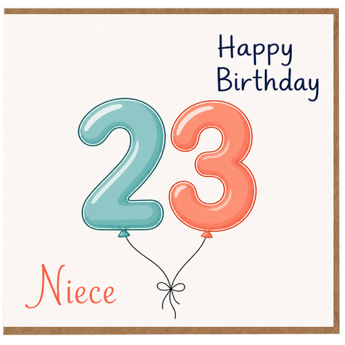 Niece 23rd Birthday Card, Happy Birthday Balloon Number Design