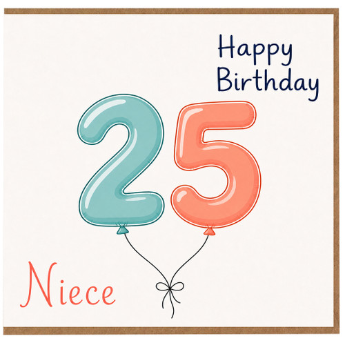 Niece 25th Birthday Card, Happy Birthday Balloon Design