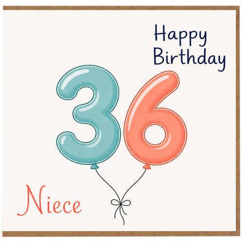 Niece 36th Birthday Card, Happy Birthday Balloon Age 36 Card