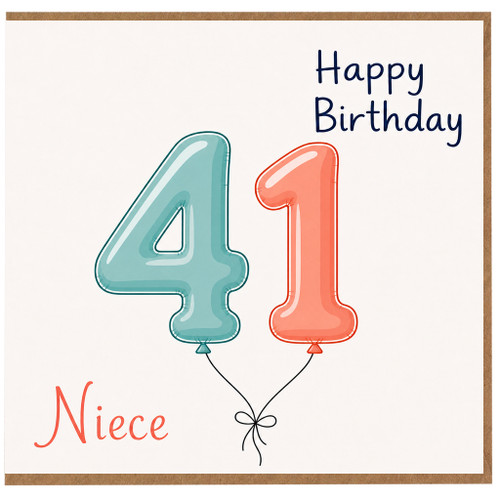 Niece 41st Birthday Card, Happy Birthday Balloon Number 41 Card