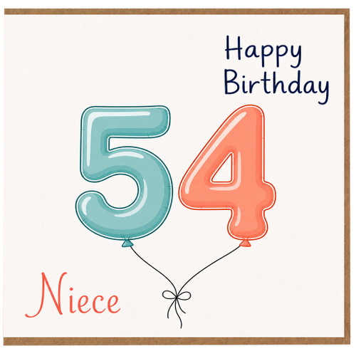 54th Birthday Card for Niece, Happy Birthday Balloon Number Card