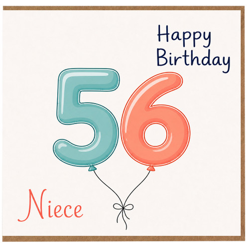 56th Birthday Card for Niece, Happy Birthday Balloon Number Card