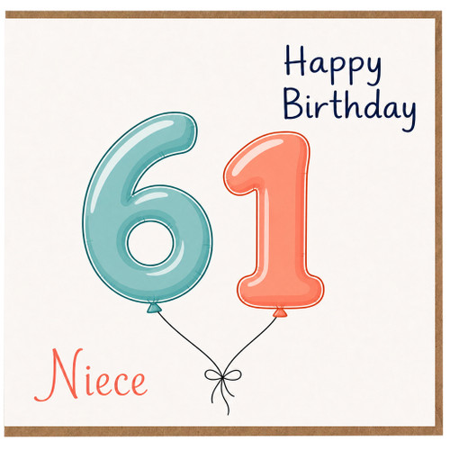 Niece 61st Birthday Card, Happy Birthday Balloon Number 61 Card