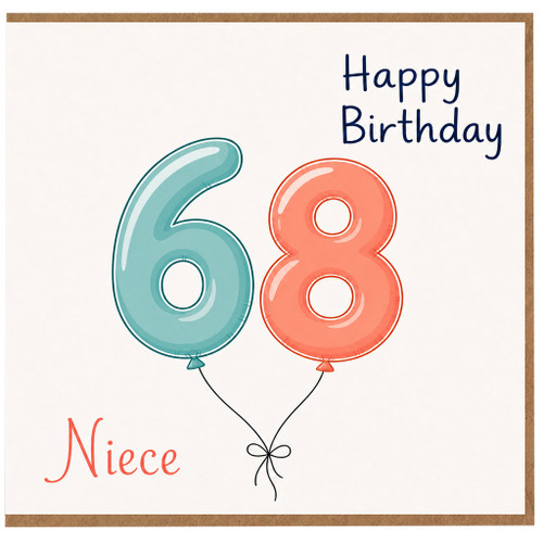 Niece 68th Birthday Card, Happy Birthday Balloon Design