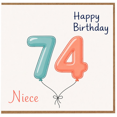 Niece 74th Birthday Card, Happy Birthday Balloon Number 74 Card