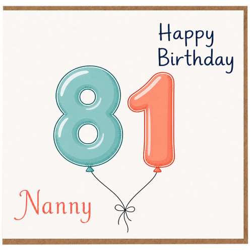 Nanny 81st Birthday Card, Happy Birthday Balloon Number Card
