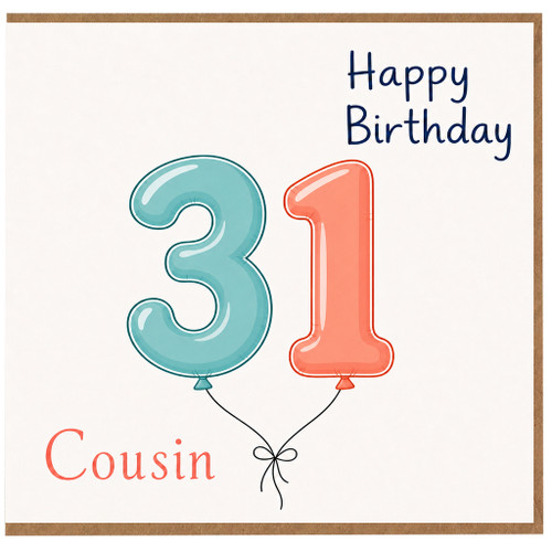 Cousin 31st Birthday Card, Happy Birthday Balloon Number Card