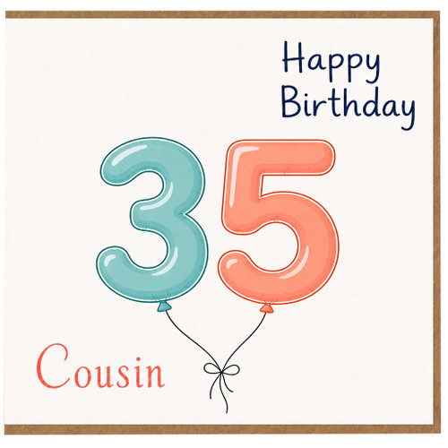Cousin 35th Birthday Card, Happy Birthday Balloon Number 35 Card