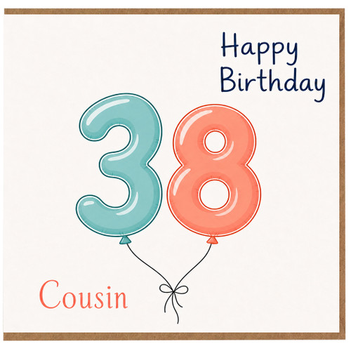 Cousin 38th Birthday Card, Balloon Number Design