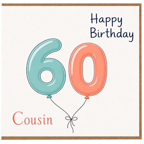 Cousin 60th Birthday Card, Happy Birthday Balloon Design