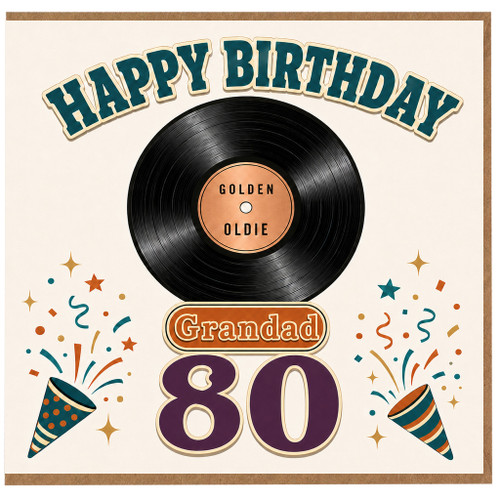 Grandad 80th Birthday Card, Golden Oldie Vinyl Record Design