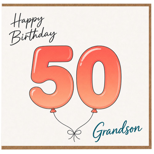 50th Birthday Card for Grandson, Happy Birthday Balloon Number 50 Card