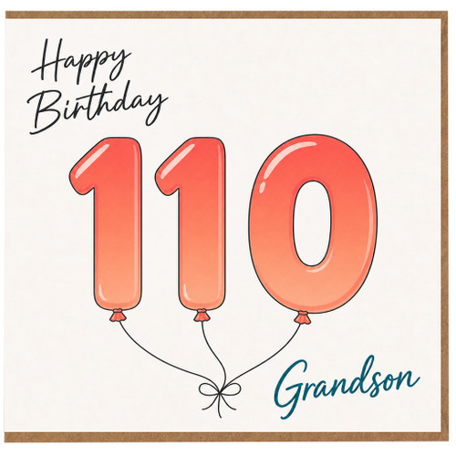 110th Birthday Card for Grandson, Happy Birthday Balloon Number Card