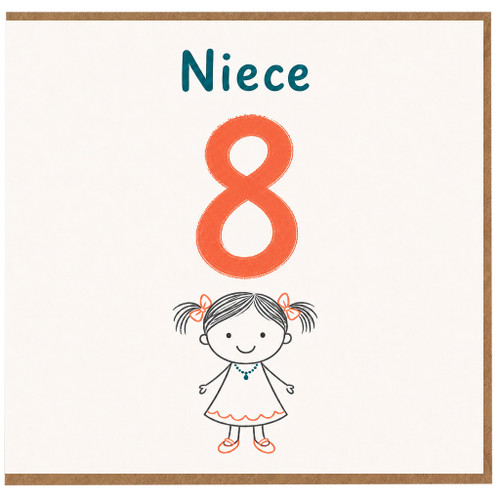 8th Birthday Card for Niece, Cute Girl Design
