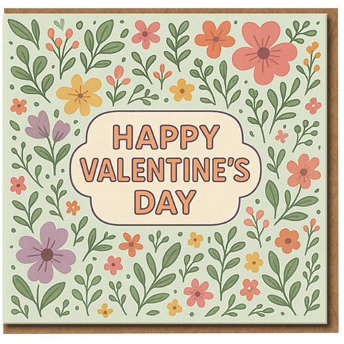 Happy Valentine's Day Card - Floral Pastel Botanical Design - Cute Romantic Greeting for Partner, Husband, Wife, Boyfriend or Girlfriend