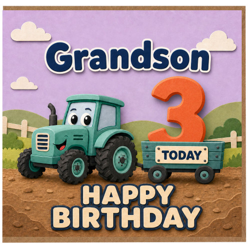 Grandson 3rd Birthday Card, Happy Birthday Tractor Card
