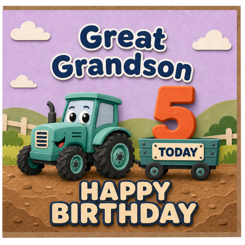 Great Grandson 5th Birthday Card, Tractor Happy Birthday Card