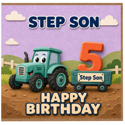 Step Son 5th Birthday Card, Tractor Birthday Card for Step Son
