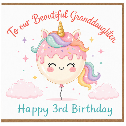 Granddaughter 3rd Birthday Card, Beautiful Granddaughter Unicorn Card