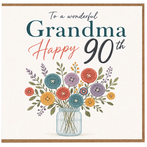 Grandma 90th Birthday Card, Happy 90th Card with Floral Bouquet Design
