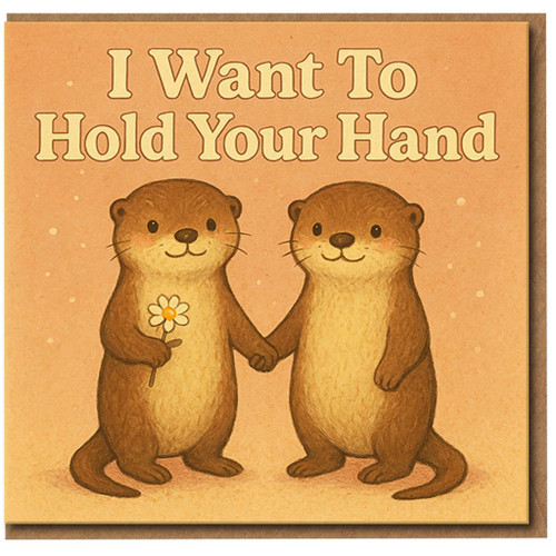 I Want To Hold Your Hand Otter Couple Greeting Card - Cute Romantic Love/Anniversary Card for Partner, Boyfriend or Girlfriend