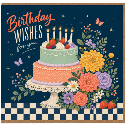 Birthday Wishes Card, Floral Birthday Cake Card