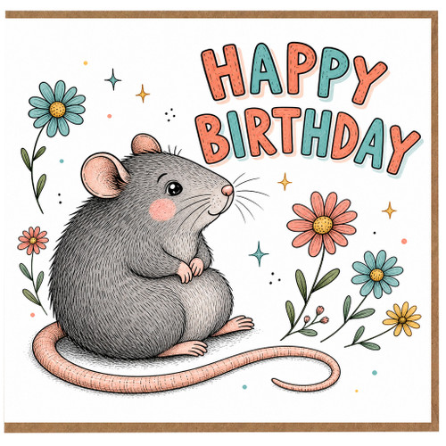 Birthday Card, Cute Mouse Happy Birthday Card