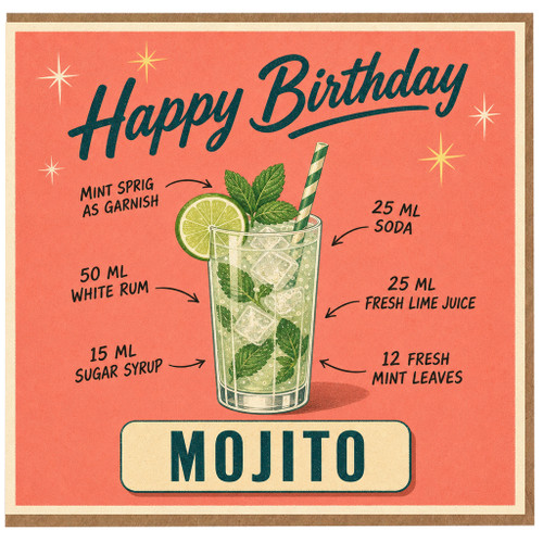 Happy Birthday Card, Mojito Cocktail Recipe Design